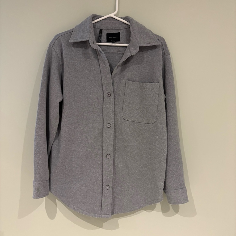 Neutral Silver Jeans Gray Button Up Sweater